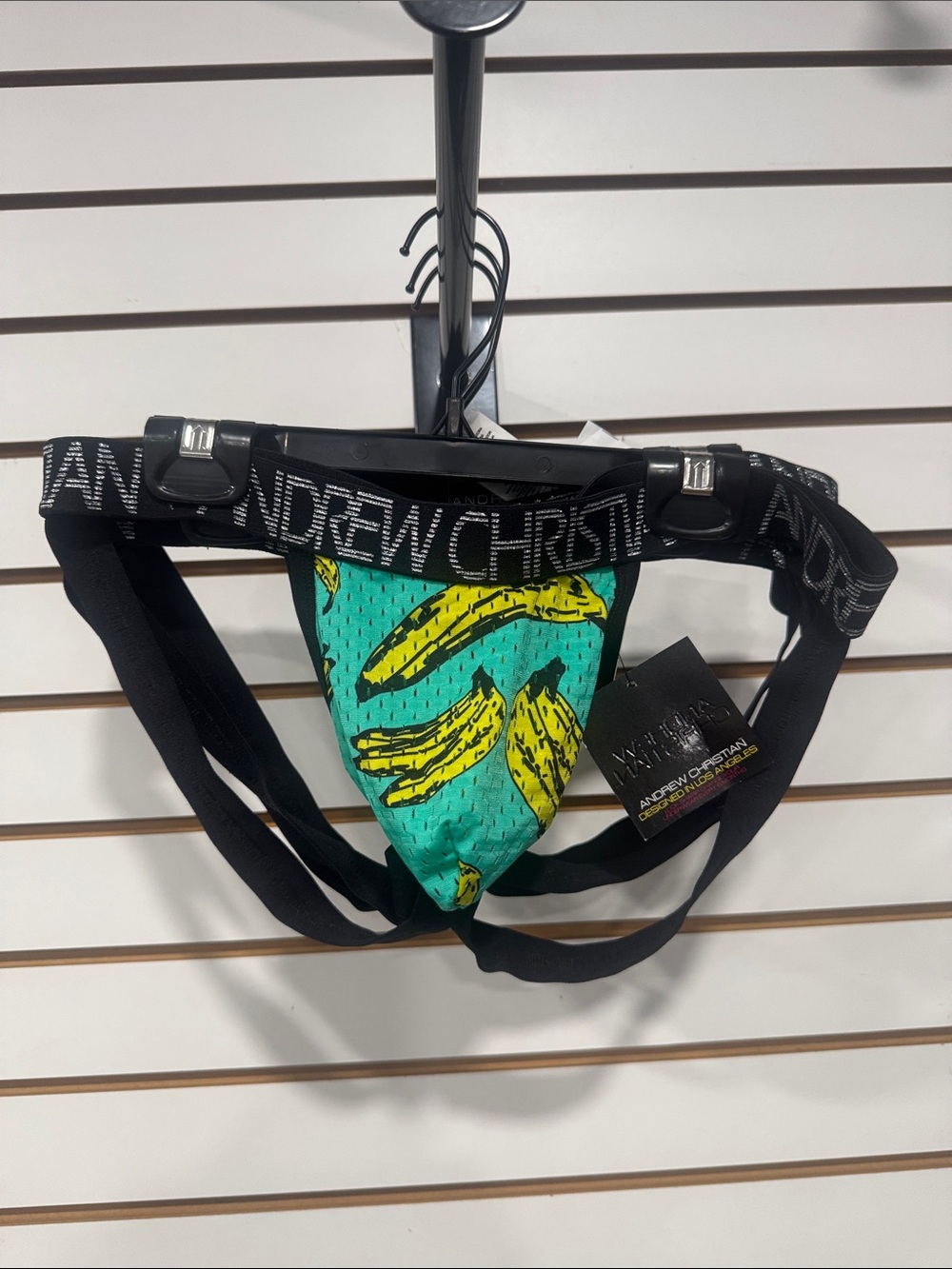 Andrew Christian Teal Jockstrap with Yellow Banana Print